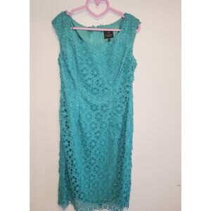 Adrianna Papell Teal Summer Eyelet Sheath Dress Size 6